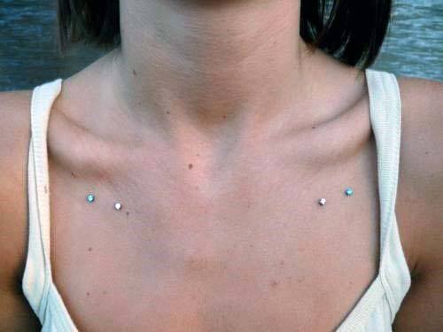 Sexy Bright Shiny Double Collar Bone Dermal Piercing Design Ideas For Women