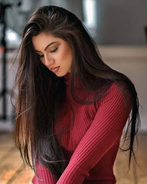 Sexy Dark Brown Highlighted Straight Long Womens Hairstyle Idea