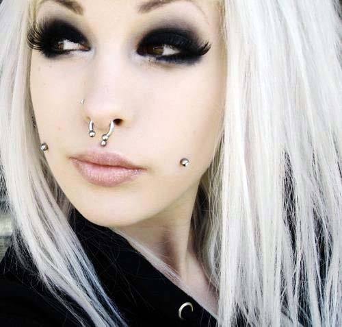 Sexy Gothic Style Double Cheek Silver Balls Septum And Medusa Facial Piercing Inspiration Ideas For Women