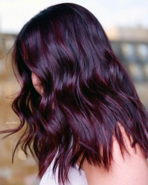 Sexy Mysterious Dark Purple Mid Length Glossy Hair For Women