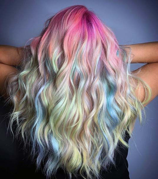 Sexy Rainbow Spring Hairstyle For Women Pink Blue Green And Yellow