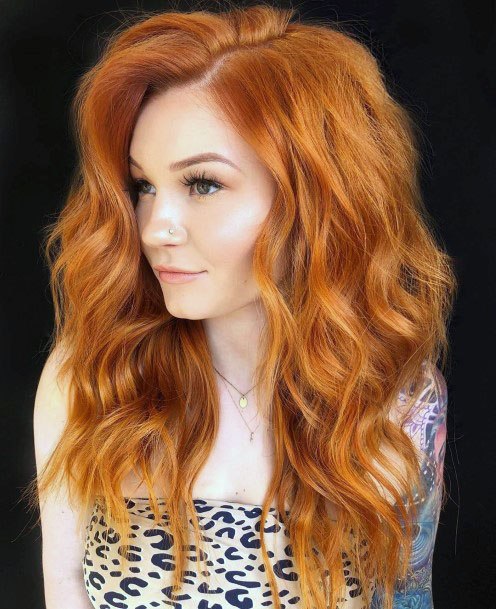 Sexy Side Part With Autumn Auburn Waves On Female