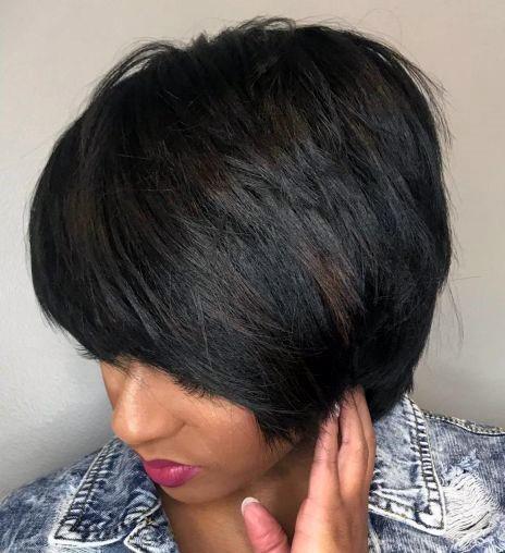 Sexy Sleek Short Bob Side Swept Hairstyles For Black Women