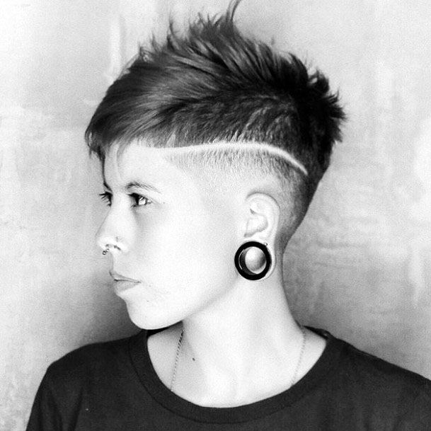 Sexy Woman With Earring Shaved Unique Short Hairstyle Modern Look