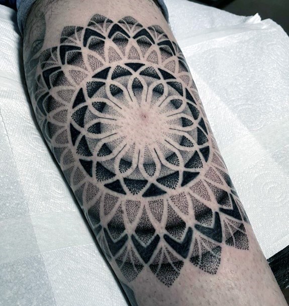 Shaded Black And Grey Geometric Tattoo Floral Art Womens Hands