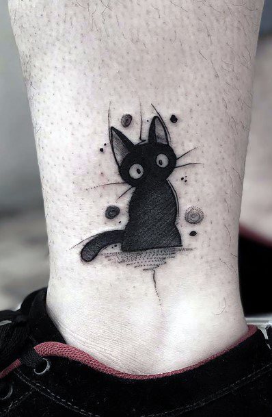 Shaded Black Cat Tattoo Womens Ankles