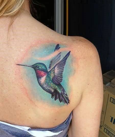 Shaded Blue Hummingbird Tattoo For Women