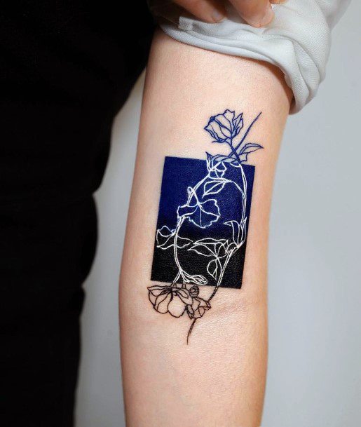 Shaded Dark Blue And White Ink Roses Tattoo Womens Arms