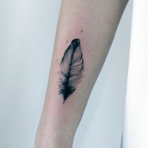 Shaded Grey Feather Tattoo Women