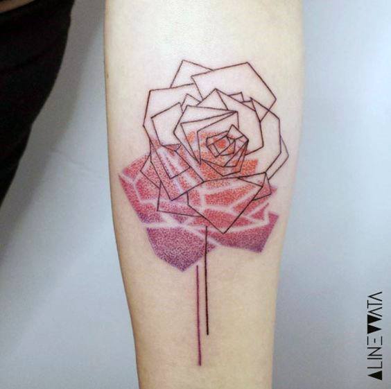 Shaded Red Rose Shadow Geometric Tattoo Women