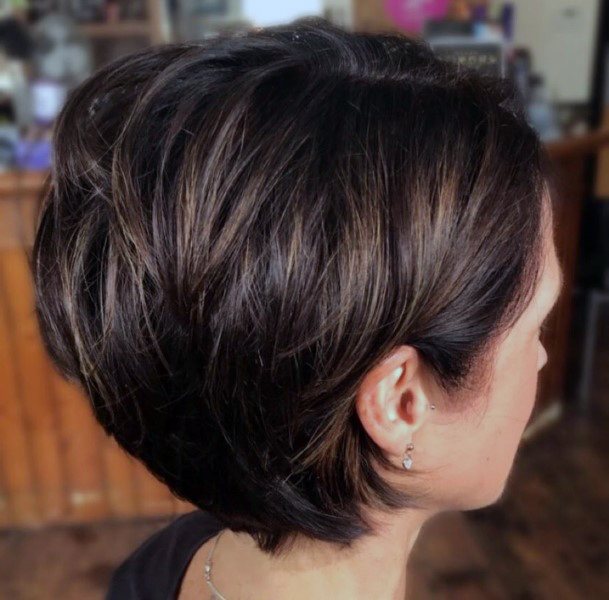 Shag Hairstyle With Short Full Straight Layers Into Wedge Back