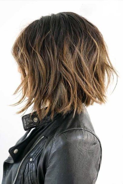 Shaggy Textured Bob On Female With Medium Brown Hair Color