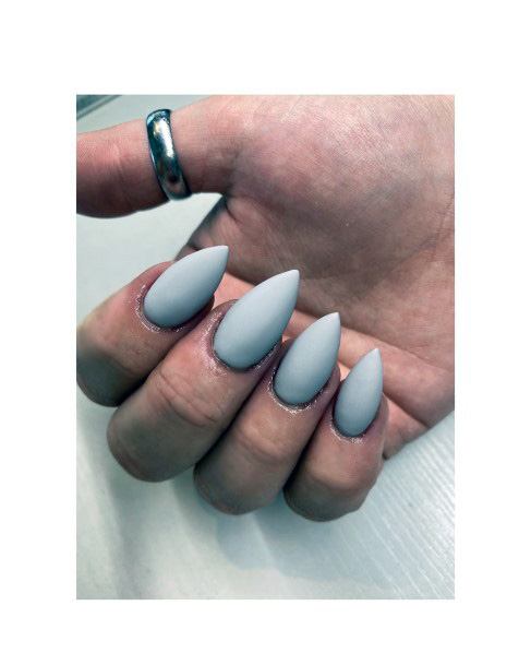 Sharp Almond Shaped Grey Matte Finish Nails For Women