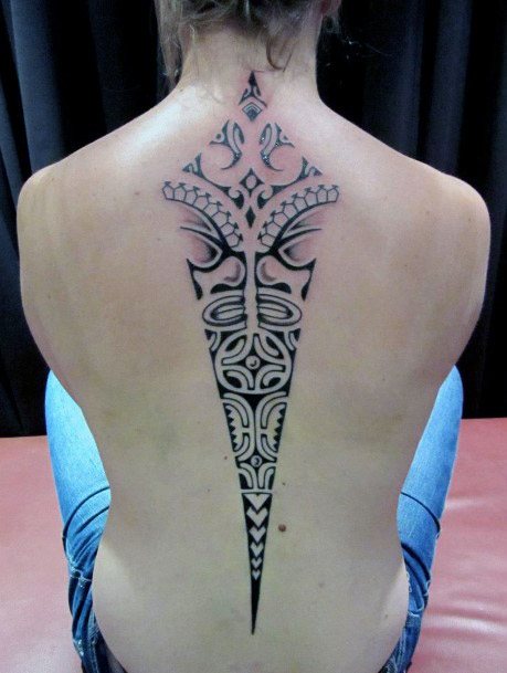 Sharp Angled Tribal Tattoo Womens Back