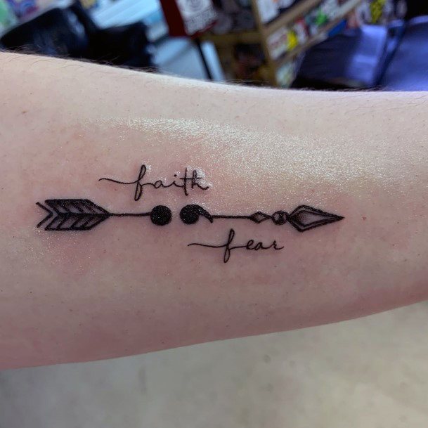 Sharp Arrow Semi Colon Tattoo Womens Arms