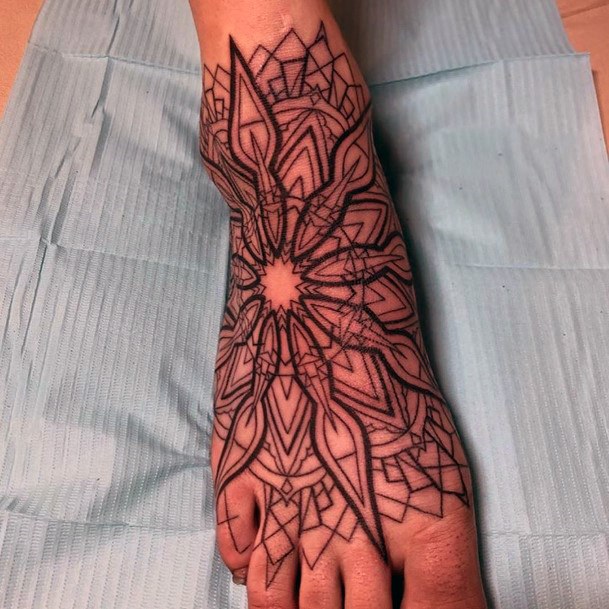 Sharp Art On Womens Feet Tattoo Geometric