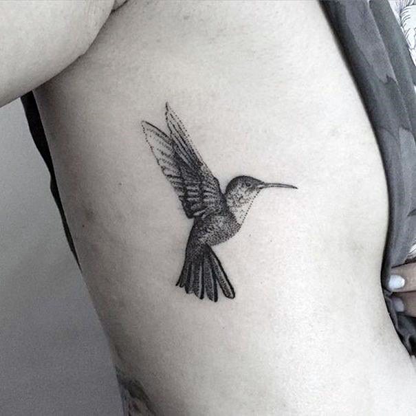 Sharp Beaked Hummingbird Tattoo Womens Torso