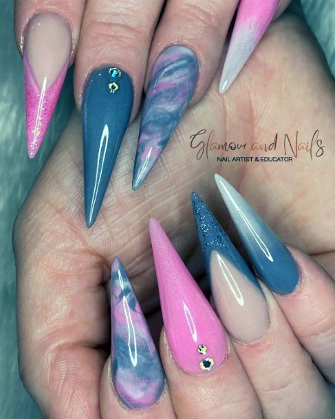 Sharp Clawed Pink And Grey Nails For Women