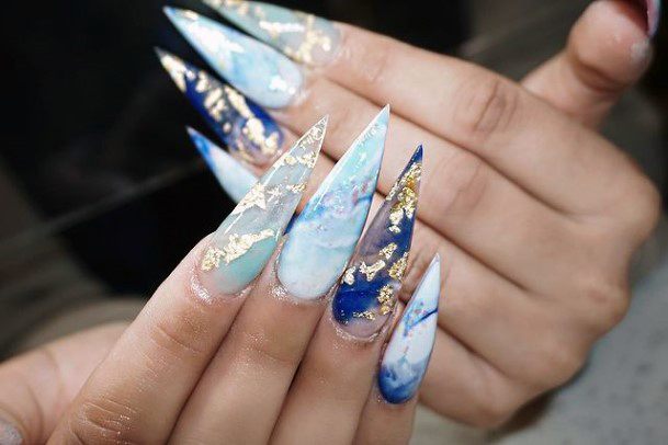 Sharp Nails Metallic Blue Water Women Art