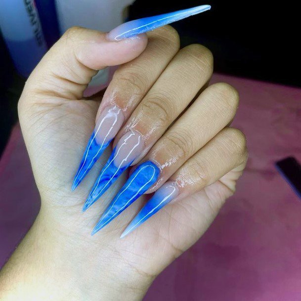 Sharp Pointy Blue Water Nails Women