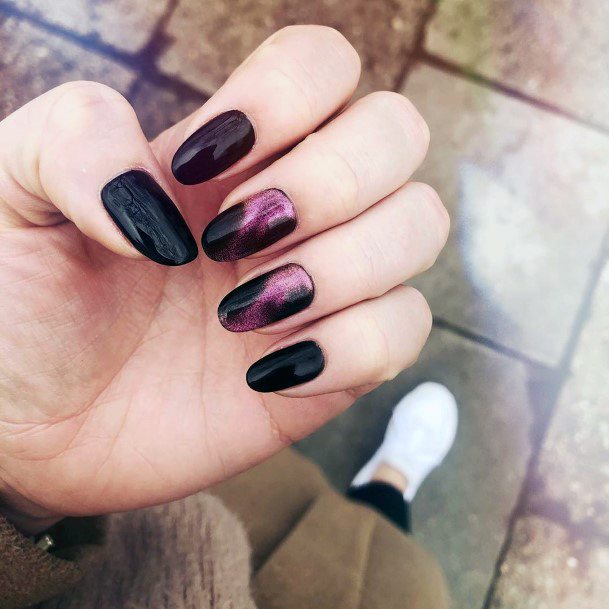 Sharp Purple And Black Cat Eye Nails