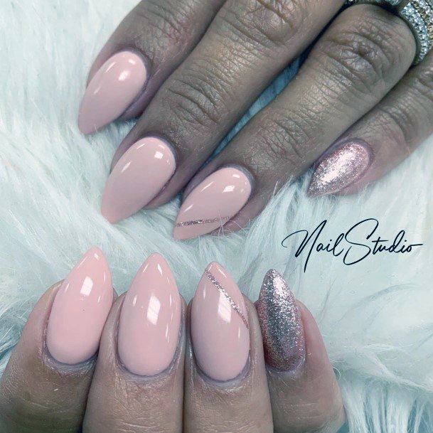 Sharp Tips Blush Pink Nails And Shine Accent For Women