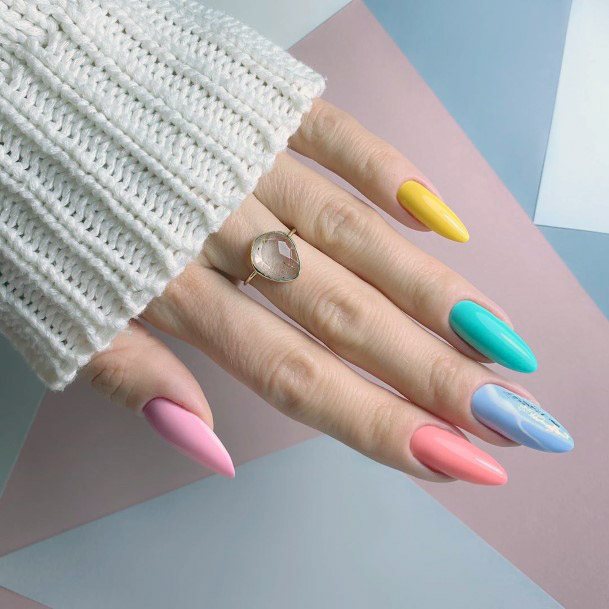 Sharp Vivid Colored Spring Nails Women