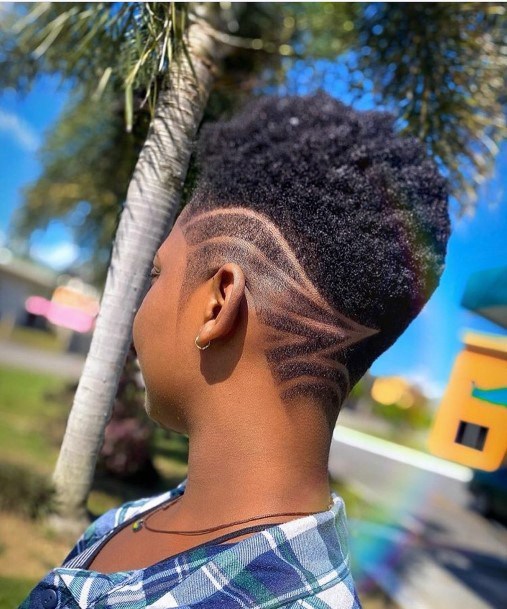 Shaved Sides With Design Short Hairstyles For Black Women