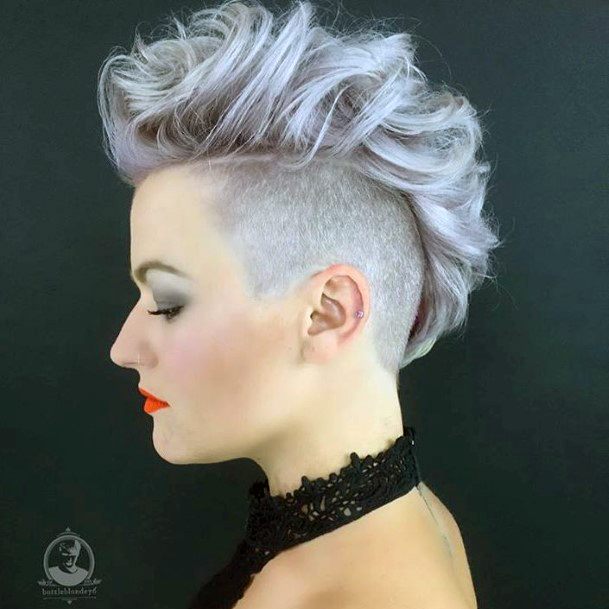 Shaved Sides With Thick Grey Mohawk Top Ladies Stunning Hairstyles