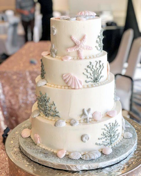 Shell Designs Beach Wedding Cake Women Art