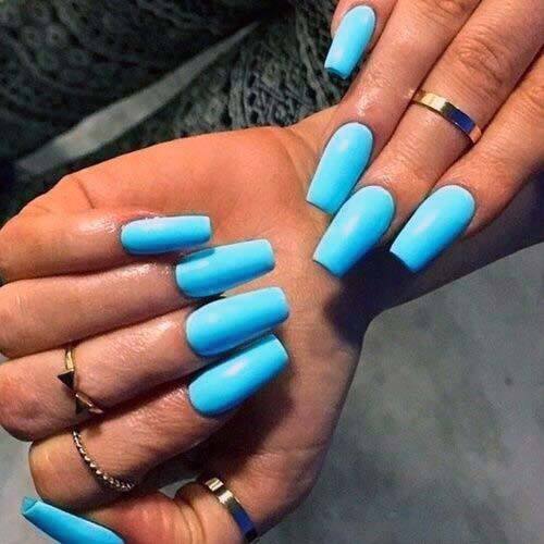 Shellac Painted Bright Blue Nails For Women