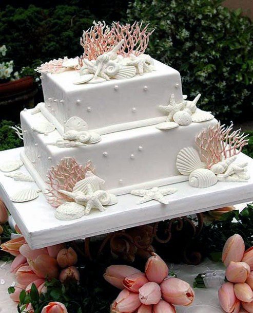 Shells And Starfish Beach Wedding Cake For Women Designs