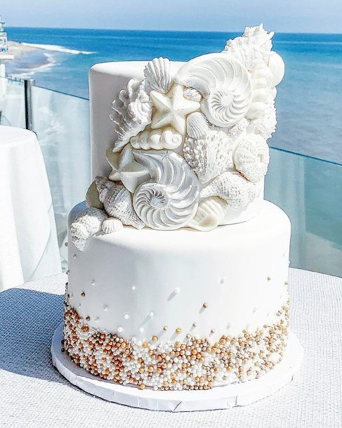 Shells White Beach Wedding Cake Women