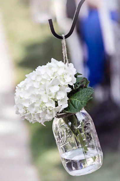 Shepherds Hook Glass Vase With Hydrangea Wedding Flowers