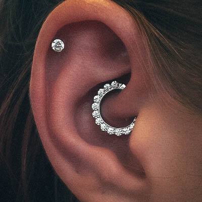 Shiney Silver Daith Floral Hoop And Inner Helix Ear Piercing Design Ideas For Women