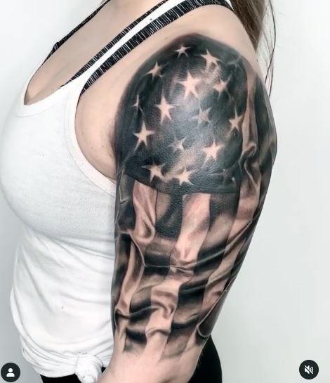 Shining Black And Grey American Flag Tattoo For Women