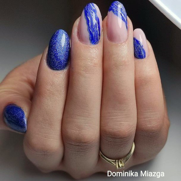 Shining Dark Blue Water Nails Women