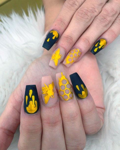 Shining Gold And Honey Bee Nails Women