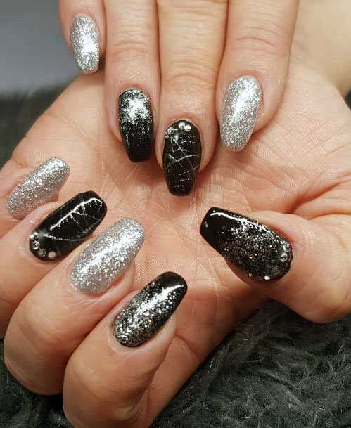 Shining Silver Black Nails For Women