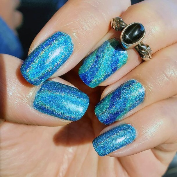 Shiny Blue Water Nails Women