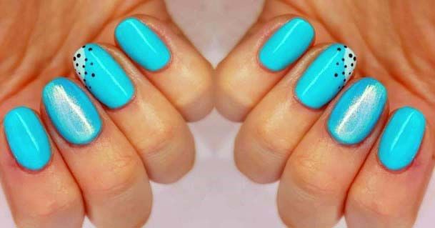 Shiny Bright Blue Nails Dotted Art For Women