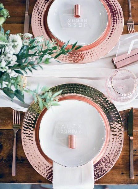 Shiny Chrome Trim Dinner Plate Wedding Decor Inspiration