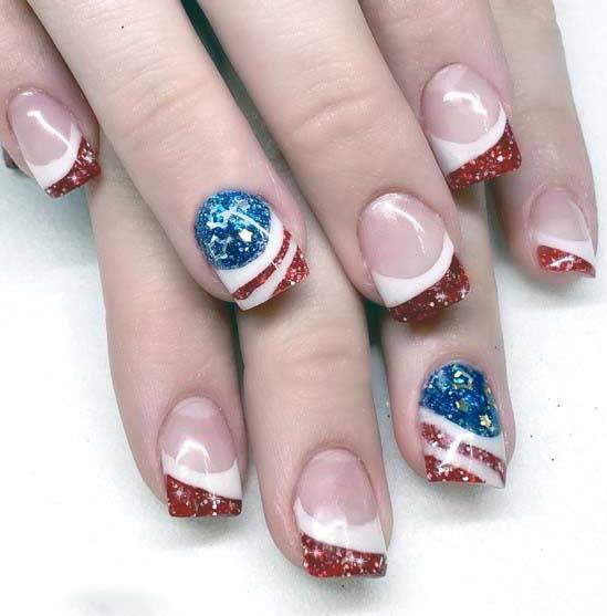 Shiny Decorated Tips 4th Of July Nails