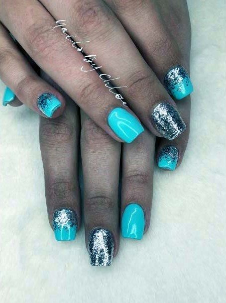 Shiny Foiled Nails Bright Blue For Women