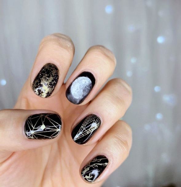 Shiny Golden Moon Nails Women