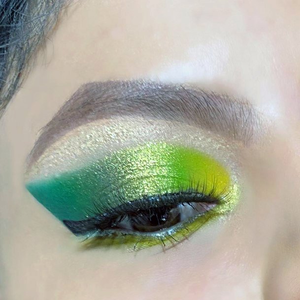 Shiny Green And Gold Eyeshadow Women