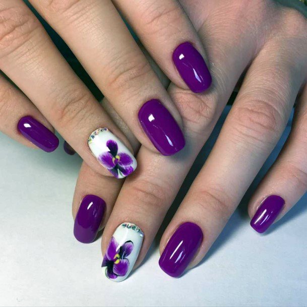 Shiny Purple Orchids Nail Art