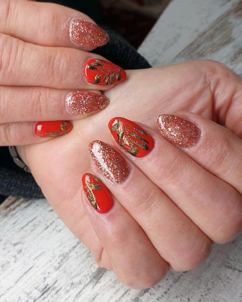 Shiny Red Orange Nails For Women