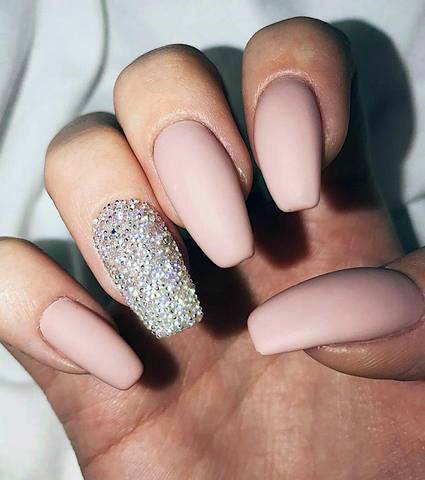 Shiny Silver Accent And Pink Nails Women