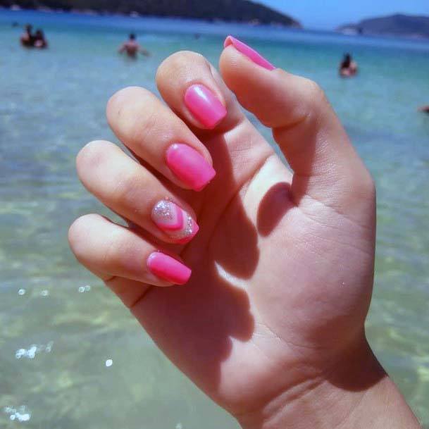 Shiny Silver Art On Pink Nails Summer Art